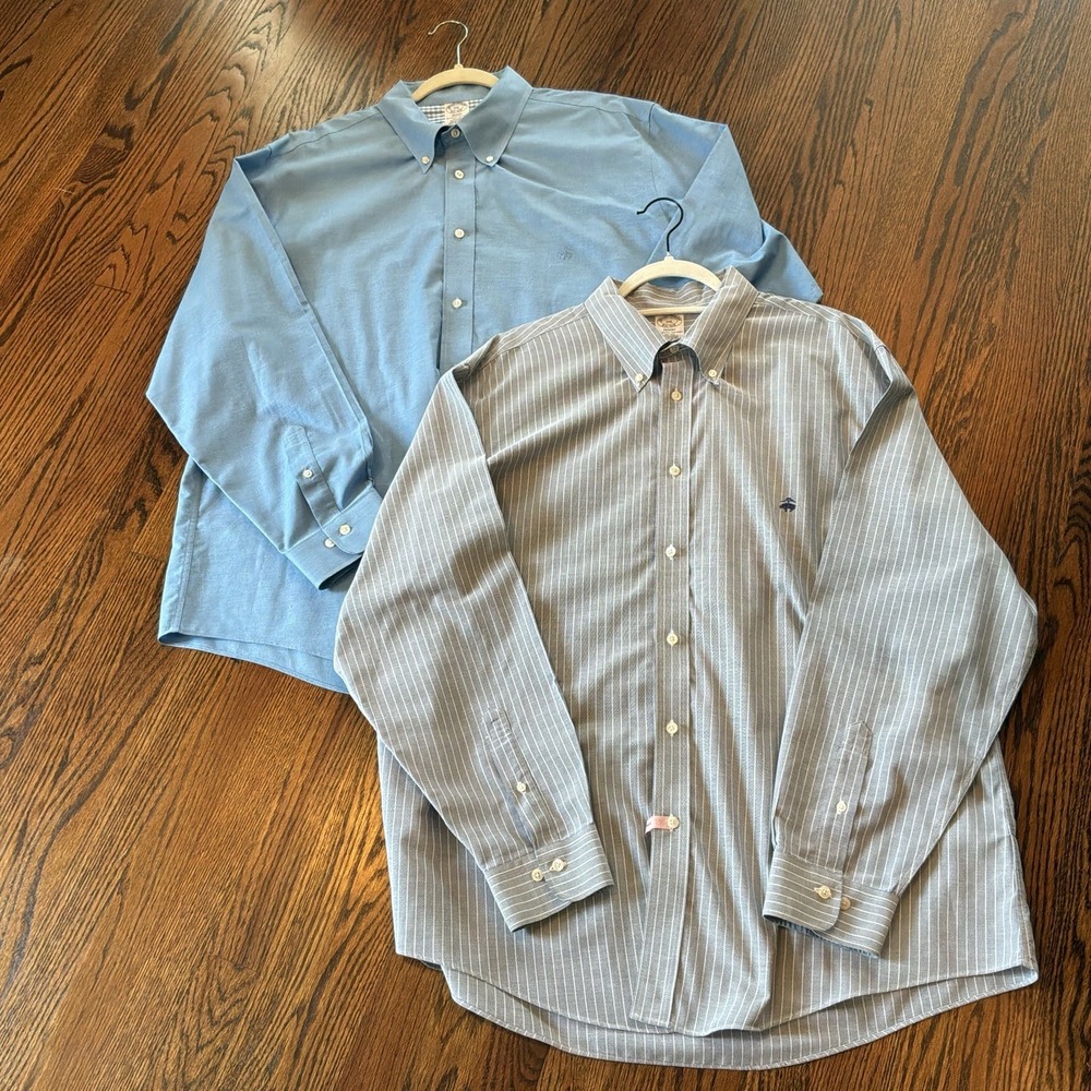 Pair Brooks Brothers Shirt Mens XXL Blue Gray Regent Oxford Cloth Button Down